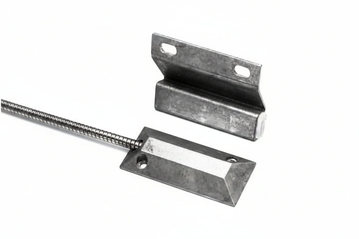4532 Floor Mount Miniature Overhead Door Switch Set, 2-1/2" Gap, 10W, 200VDC, 0.50A, Closed Loop, N/O, and 24" Armored Cable, Aluminum