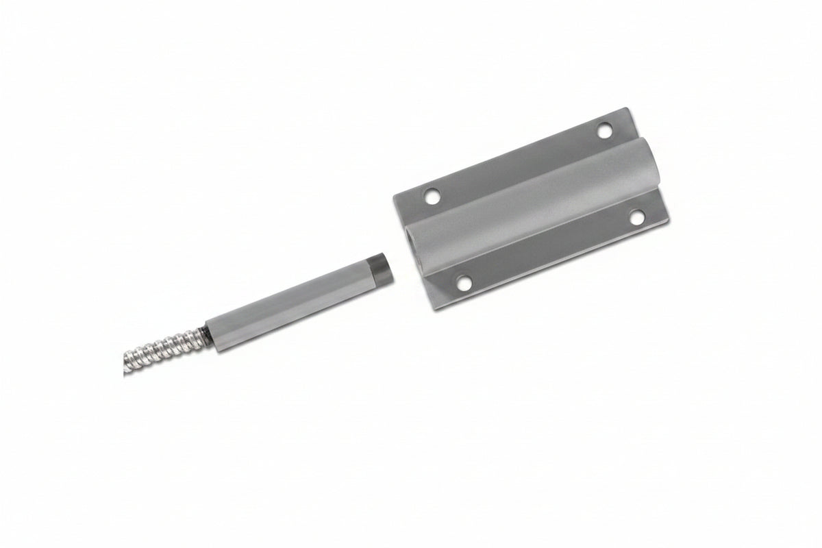 Edwards Signaling 2100 Series Magnapull Heavy-Duty Magnetic Pull-Apart Cord, normally open, 3' stainless steel armored cable lead, gray, surface mounted
