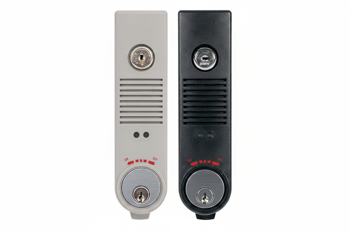 Detex EAX-500SKMC65 Battery Powered Exit Door Alarm with Cylinder Installed, Prepped for Wall Mounting, Includes Surface Magnetic Door Dontacts