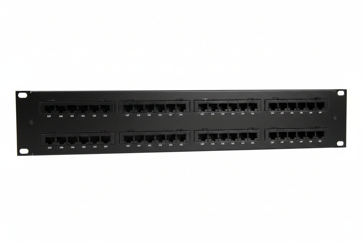 Leviton 69586-U48 CAT6 Universal Patch Panel, 48-Port, 2U RMS, with Cable Management Bar
