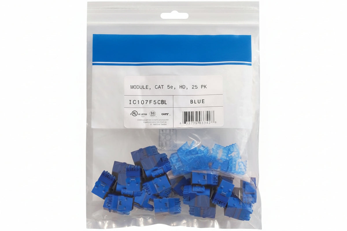 ICC IC107F5CBL CAT5e RJ45 Keystone Jack, HD Style, 25-Pack, Blue