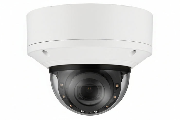 Hanwha XND-C8083RV Series 6MP Indoor IR Vandal Dome Camera, 4.4-9.3mm Motorized Varifocal Lens, White
