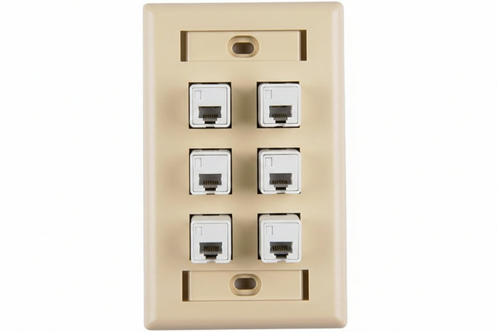 HellermannTyton FPISIX-I 6-Port Single-Gang Faceplate with Identification Windows, Ivory