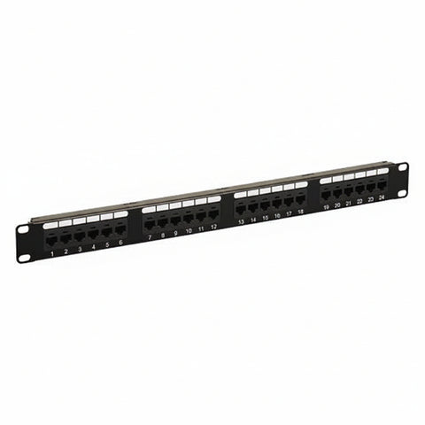 ICC ICMPP0245E 24-Port Rackmount and CAT5e 19" Network Patch Panel with Rear 110 IDC Terminal Blocks for Gigabit Network Switch, UL Listed, PoE Rated Gigabit Applications, 1U RS, Black