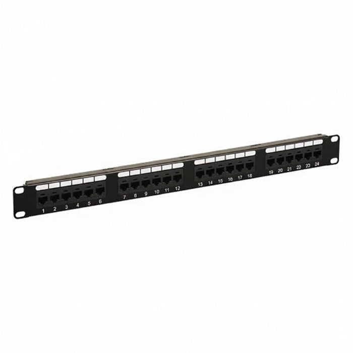 ICC ICMPP0245E 24-Port Rackmount and CAT5e 19" Network Patch Panel with Rear 110 IDC Terminal Blocks for Gigabit Network Switch, UL Listed, PoE Rated Gigabit Applications, 1U RS, Black
