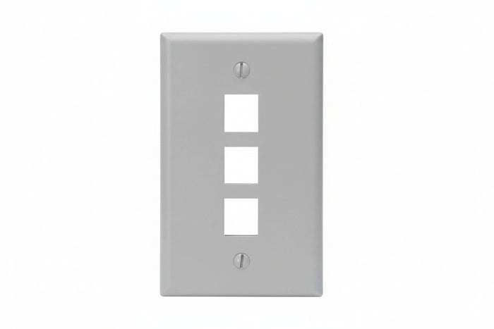 Leviton 41080-3GP Single-Gang QuickPort Wall Plate, 3-Port, Grey