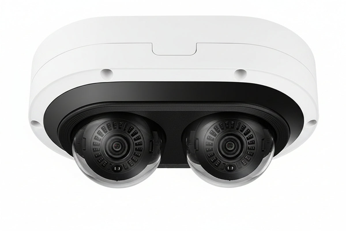 Hanwha PNM-12082RVD P Series 6MPx2 Multi-Directional IP Dome Camera, 3.54-6.69mm Motorized Varifocal Lens, Outdoor, Vandal-Rated, IP66, IK10