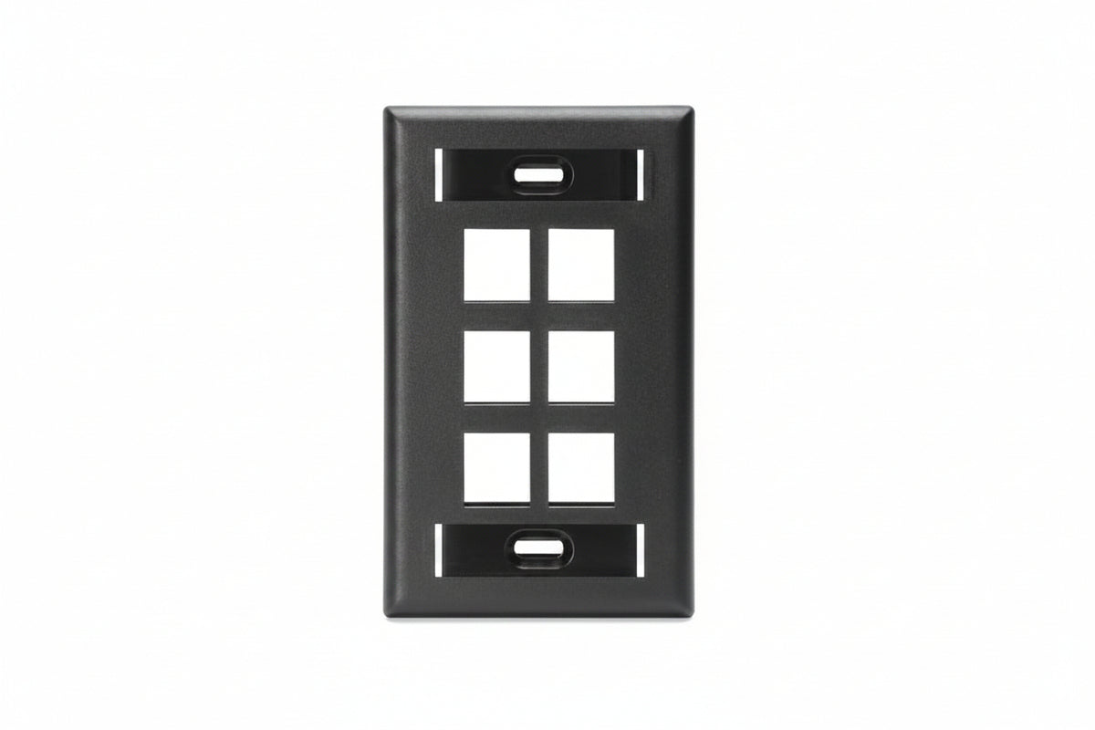Leviton 42080-6ES Single-Gang QUICKPORT Wall Plate with ID Windows, 6-Port, Black