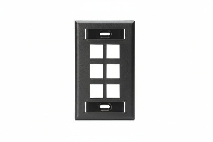 Leviton 42080-6ES Single-Gang QUICKPORT Wall Plate with ID Windows, 6-Port, Black
