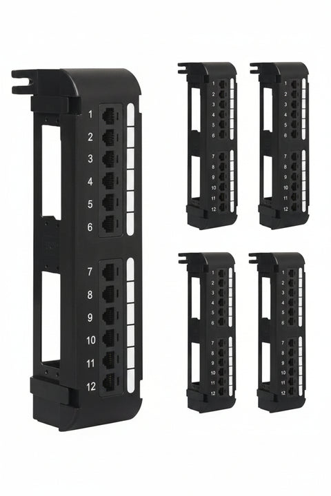 ICC ICMPP12V60 CAT6 Patch Panel, Wall Mount 12-Port Network Patch Panel with Rear 110 IDC Terminal Blocks and 89D Wall Mount Bracket, UL Listed and PoE++ Rated Gigabit Applications, 6-Pack, Black