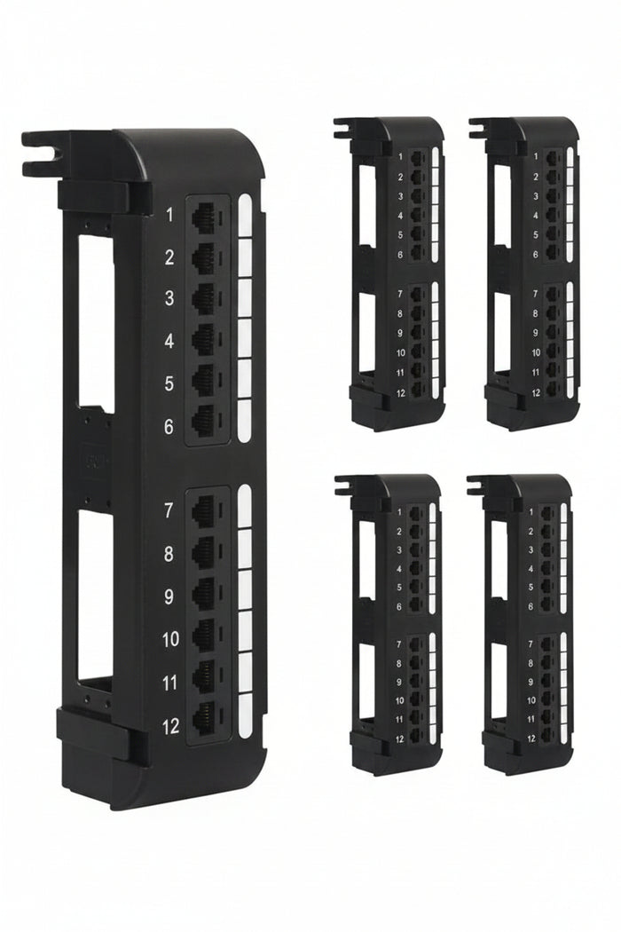 ICC ICMPP12V60 CAT6 Patch Panel, Wall Mount 12-Port Network Patch Panel with Rear 110 IDC Terminal Blocks and 89D Wall Mount Bracket, UL Listed and PoE++ Rated Gigabit Applications, 6-Pack, Black