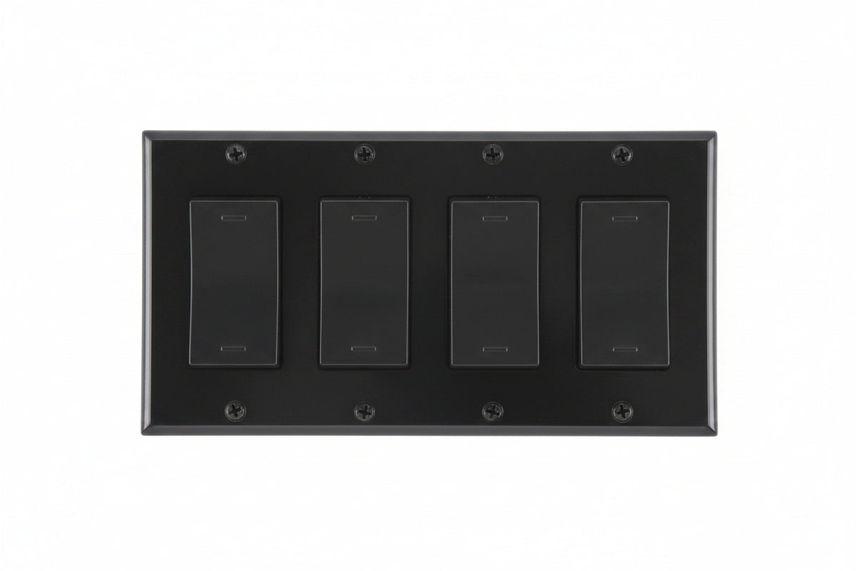 Leviton 80412-E 4-Gang Decora/GFCI Device Wallplate, Standard Size, Thermoset, Black