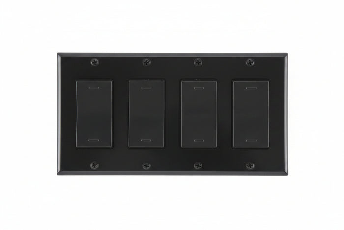 Leviton 80412-E 4-Gang Decora/GFCI Device Wallplate, Standard Size, Thermoset, Black