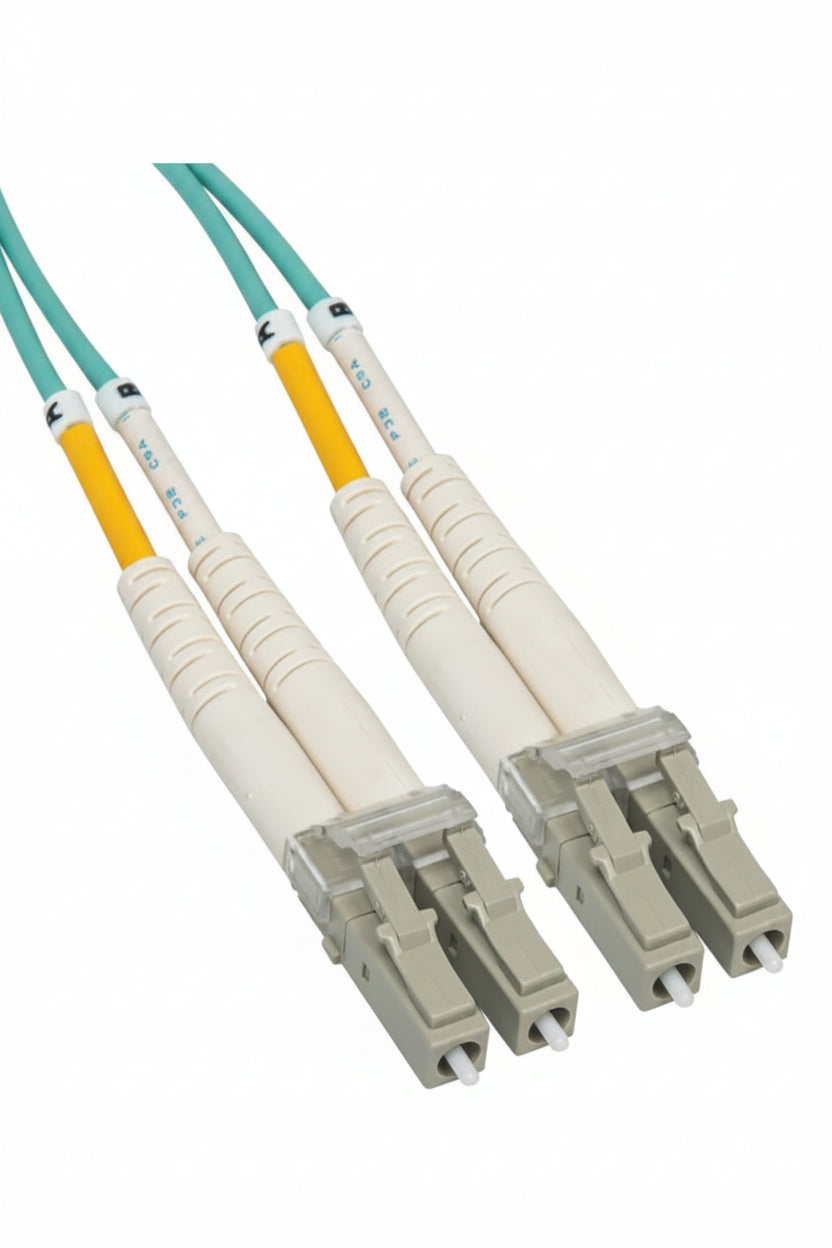 ICC ICFOJ1G703 OM3 Multimode LC to LC 50/125µm Fiber Patch Cable, Data Center Grade 0.1dB Typical Insertion Loss, ONFR Riser Jacket, 3m (10'), 1-Pack, Aqua