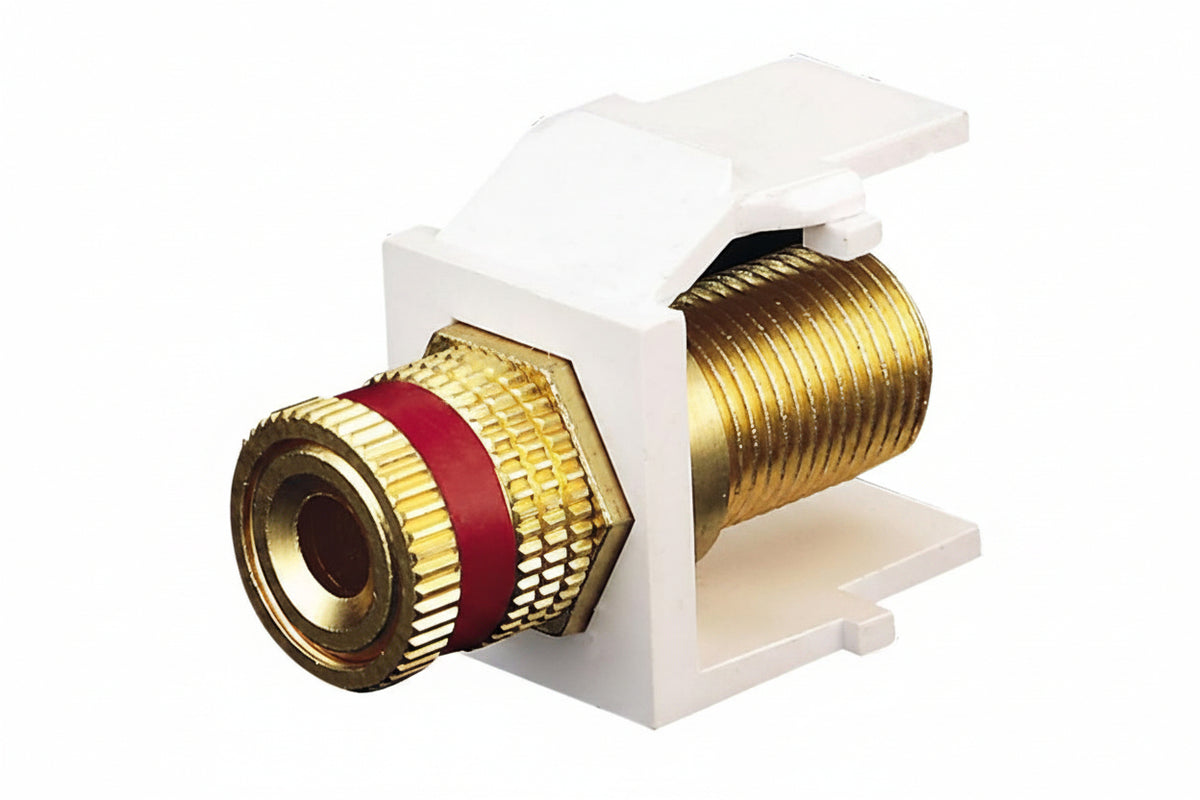 Leviton 40833-BWR Binding Post QuickPort Coupler, Red Stripe, White Housing