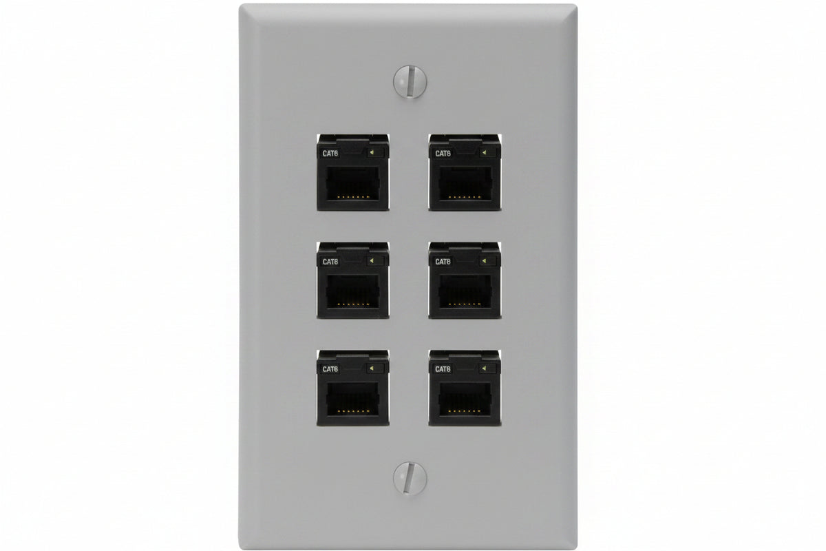 Leviton 41080-6GP QWKPRT Single Gang 6-Port Wallplate, Grey