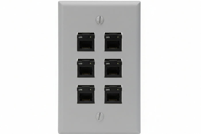 Leviton 41080-6GP QWKPRT Single Gang 6-Port Wallplate, Grey