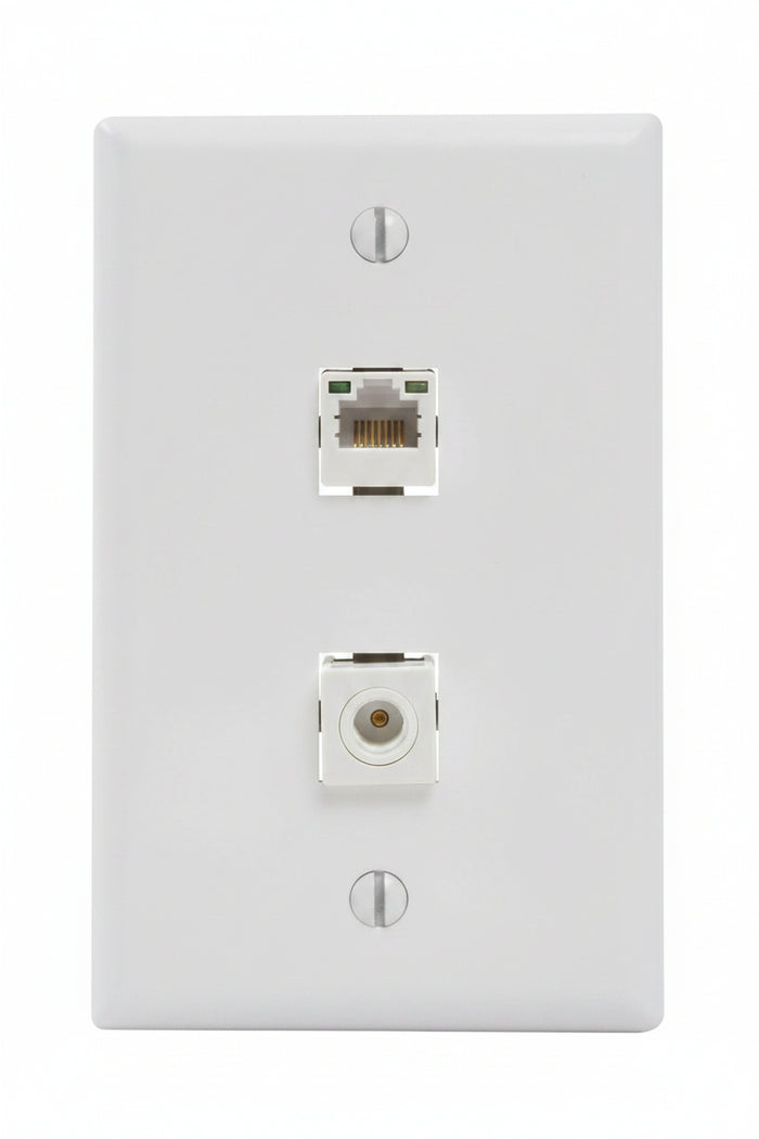 ICC IC107F02WH 2-Port Keystone Wall Plate, Durable ABS Plastic, Single Gang Wall Plate for RJ45 Modular Jack and Inserts, UL Listed, 1-Pack, White