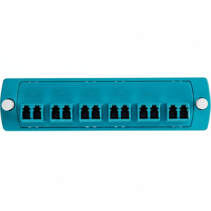 Leviton 5F100-2QL SDX Precision Molded Plate, 50/125um Multimode Laser Optimized OM3/4, Duplex LC, 12 fibers, Zirconia Ceramic Sleeve, Blue