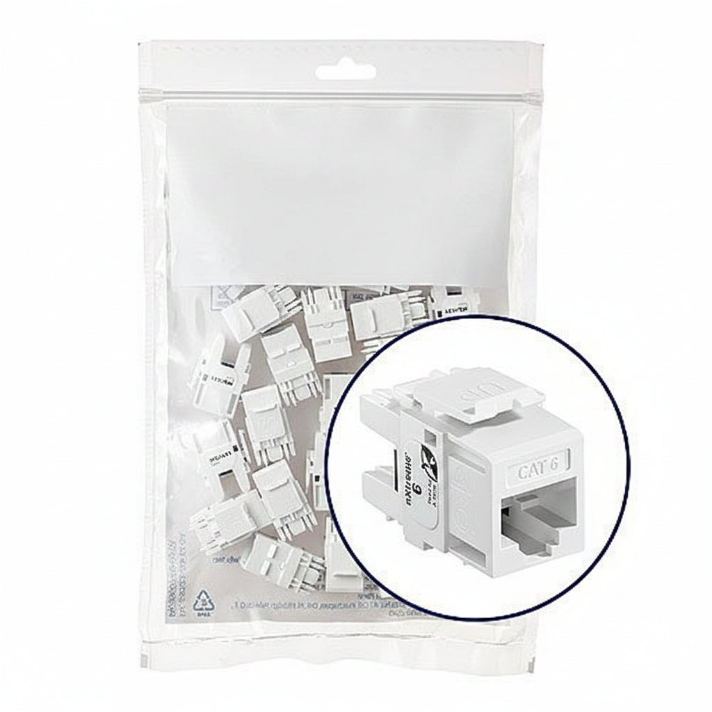 Leviton 61110-BW6 eXtreme CAT6 QuickPort Jack QuickPack, White, 25-Pack