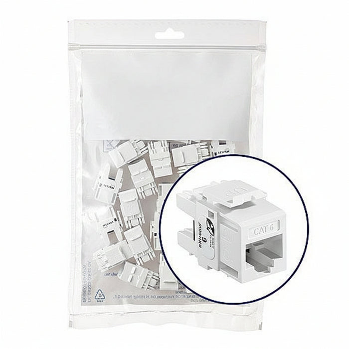 Leviton 61110-BW6 eXtreme CAT6 QuickPort Jack QuickPack, White, 25-Pack