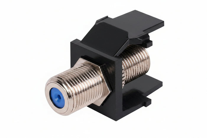 Leviton 41084-FEF Feedthrough QuickPort F-Connector, Nickel Plated, Black Housing