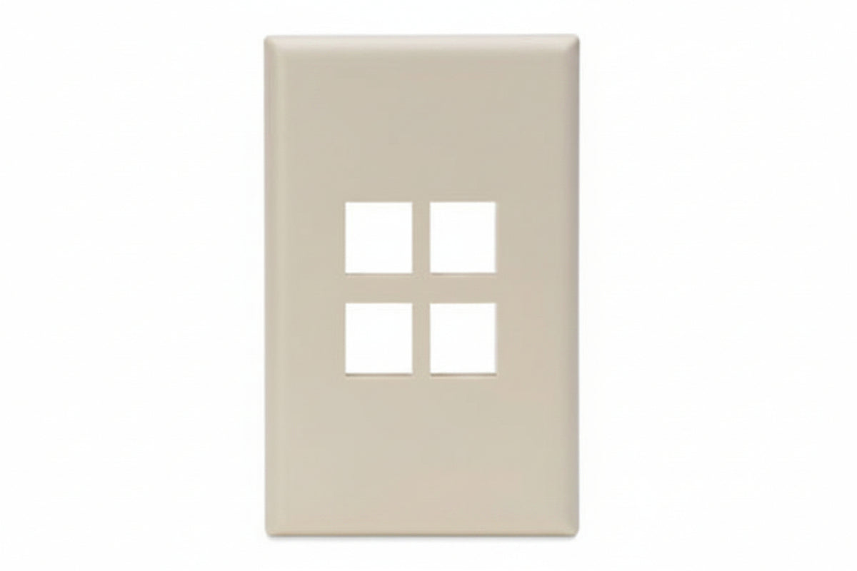 Leviton 42080-4IS Single-Gang QuickPort Wall Plate with ID Windows, 4-Port, Ivory
