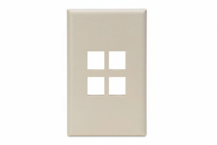 Leviton 42080-4IS Single-Gang QuickPort Wall Plate with ID Windows, 4-Port, Ivory