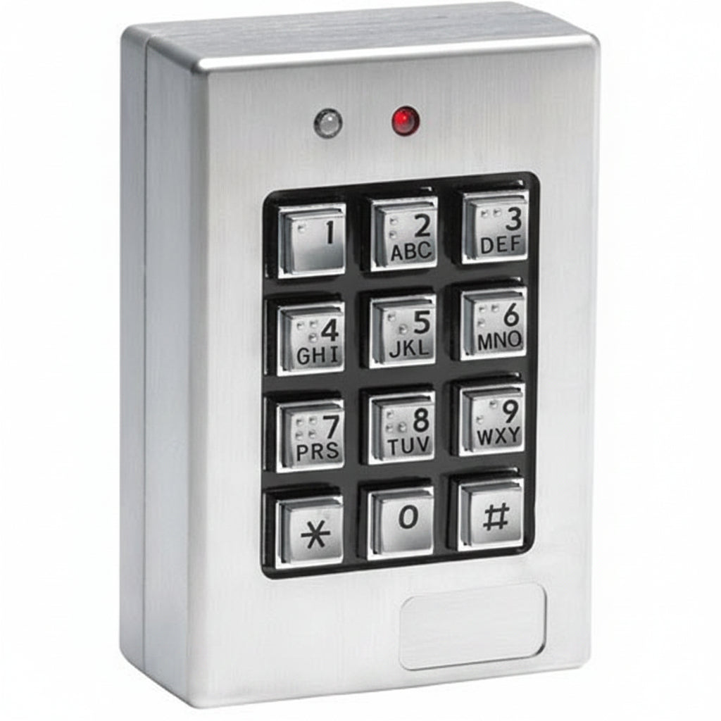 Linear 232SE Indoor/Outdoor Surface-Mount Weather Resistant Access Control Keypad, Sealed Environmental SE Style, Brushed Metal