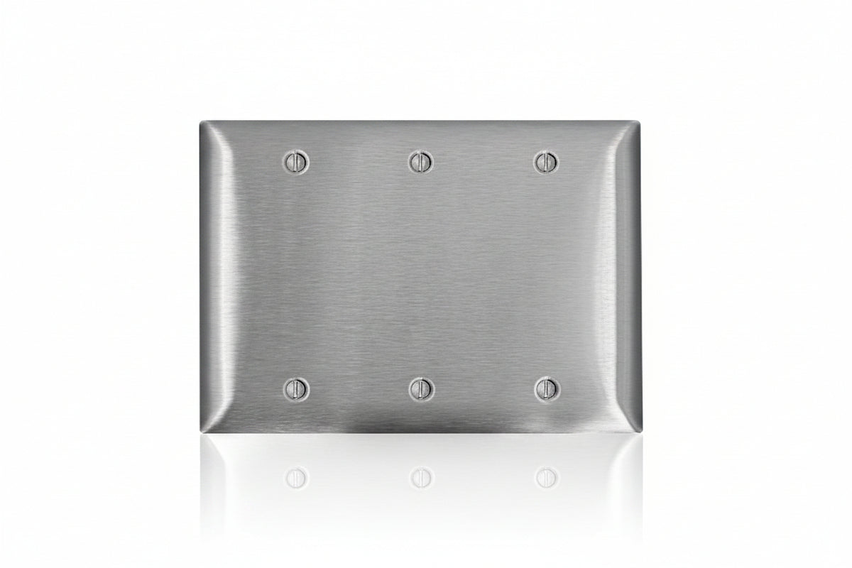 Leviton SL33 C-Series 3-Gang Blank Wallplate, Standard Size, Magnetic Stainless Steel