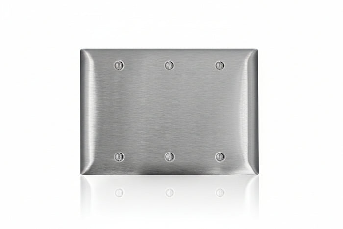 Leviton SL33 C-Series 3-Gang Blank Wallplate, Standard Size, Magnetic Stainless Steel