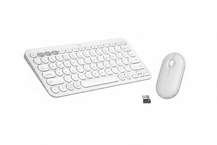 Logitech 920-012198 Pebble 2 Combo with Slim Keyboard and Mouse, Tone White