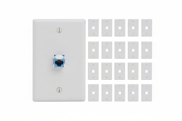 ICC IC107F1CWH 1-Port Keystone Wall Plate (25-Piece) and Single Gang Wall Plate for RJ45 Modular Jack / Inserts, UL Listed, Durable ABS Plastic, White