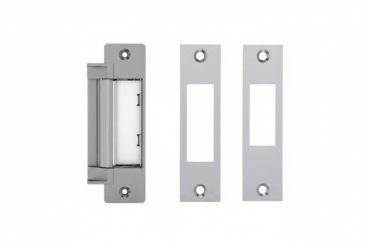 HES 4500C-12/24-630-LBM 4500C Series Complete Pac Electric Strike with Latchbolt Monitor, Includes 4500 Strike Body and Faceplates, Satin Stainless Steel