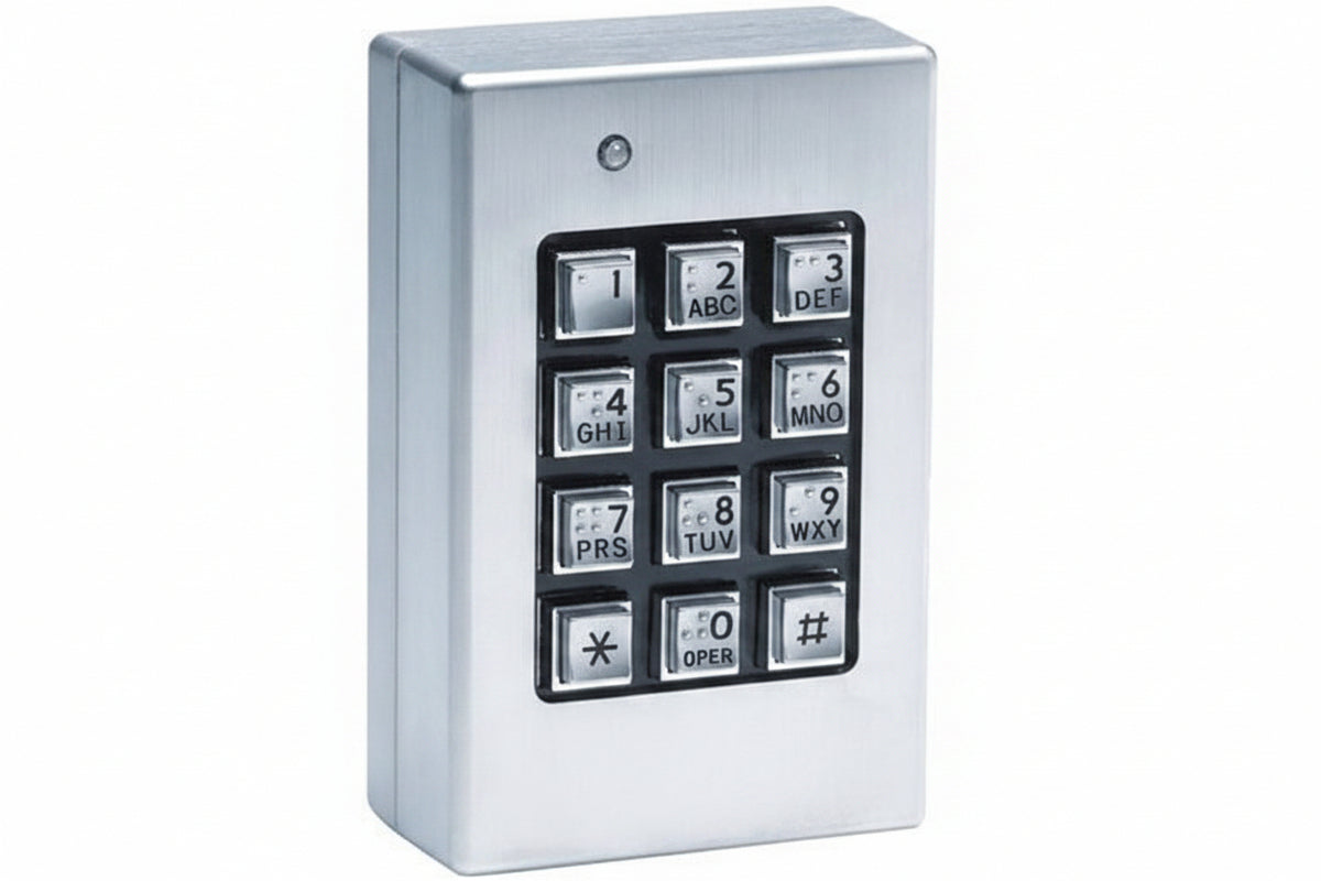 Linear 212SE Indoor/Outdoor Surface-Mount Weather Resistant Keypad, Brushed Metal