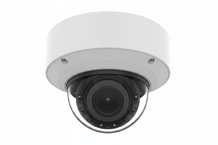Hanwha XNV-A8084R5MP WN9 AI Outdoor Vandal Dome IP Camera, 131.2' (40m) IR Range, 2.8x Zoom Ratio, 3.3-9.3mm Motorized Varifocal Lens