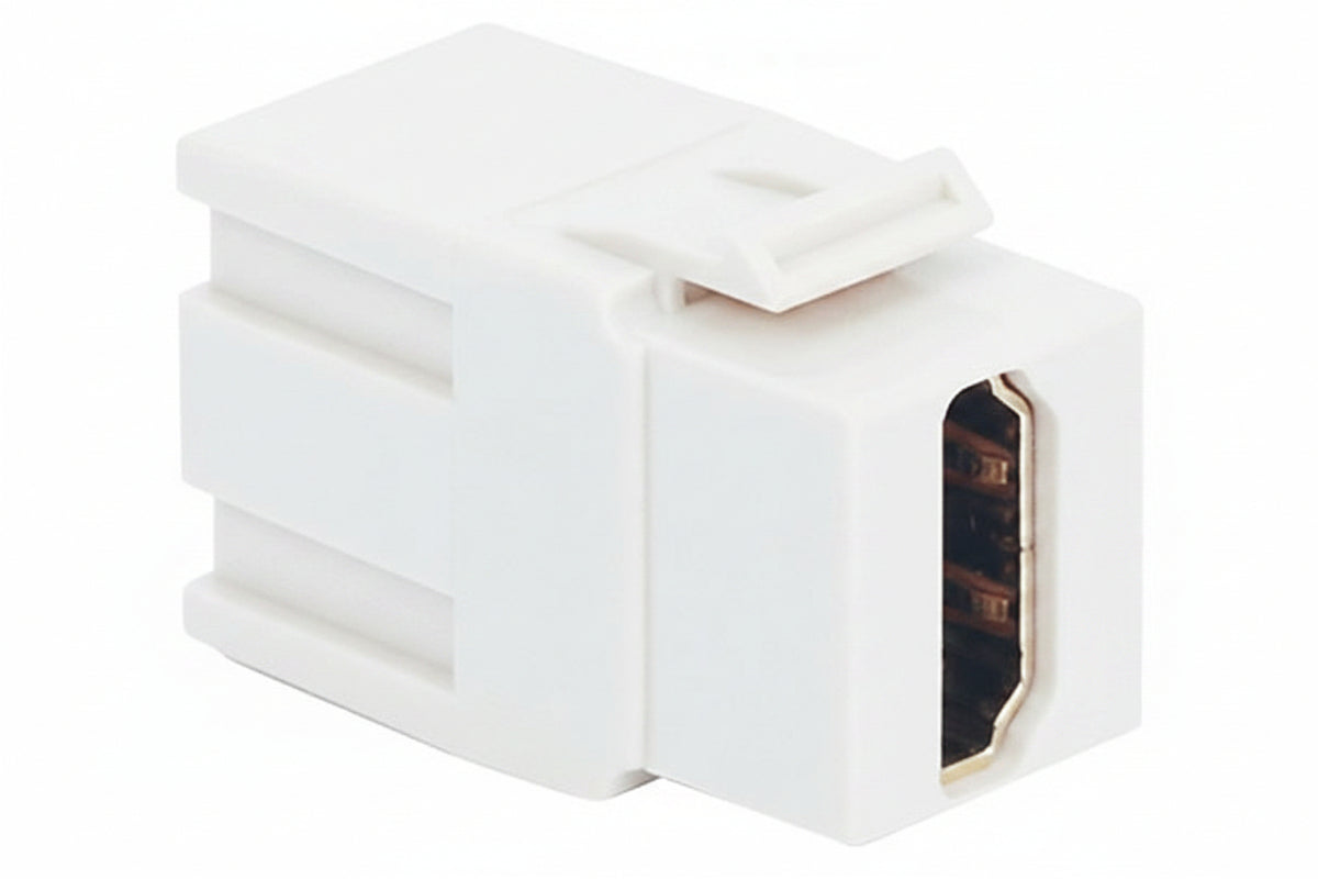 ICC IC107HDMWH HDMI Keystone Jack 4K at 60Hz, Female to Female HDMI Coupler, 180 Degree Insert for Wall Plate, HD Style, Single, White
