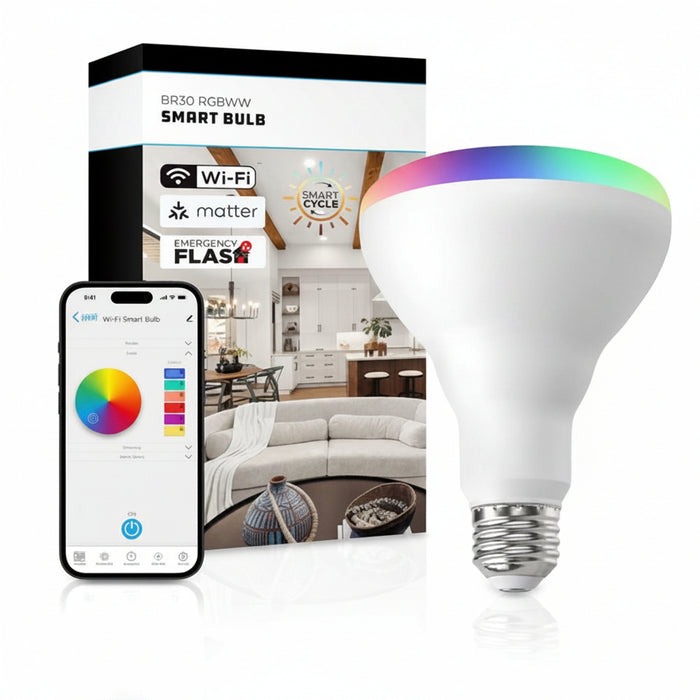 Jasco 81889 Pro Series Matter Wi-Fi Smart Bulb, BR30, E26, RGBWW, 750 Lumens