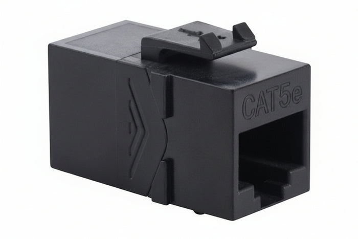 ICC IC107C5EBK CAT5e RJ45 Inline Keystone Coupler with Feed-Through PCB Module for Wall Plates and Patch Panels, 8P8C Female-to-Female Jack, UL Listed, Black