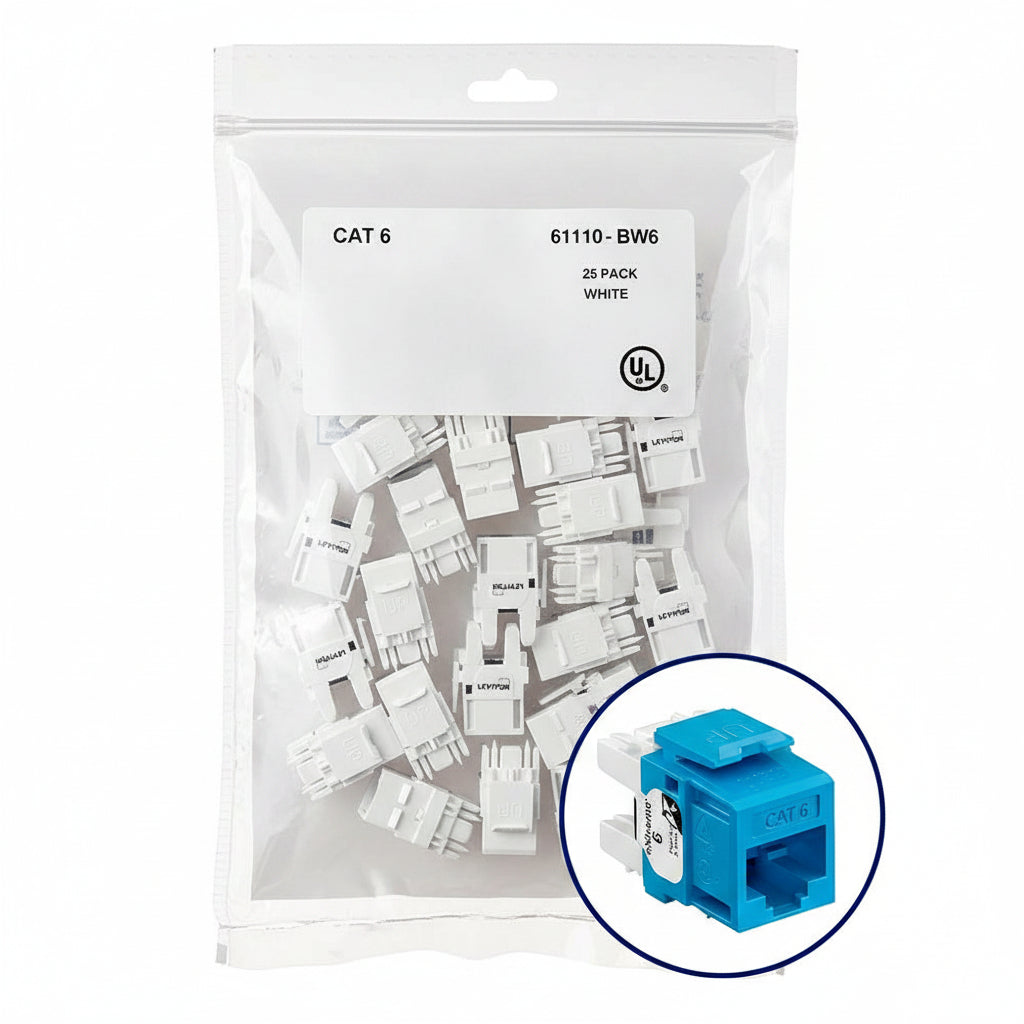 Leviton 61110-BL6 eXtreme CAT6 QuickPort Jack QuickPack, 25-Pack, Blue
