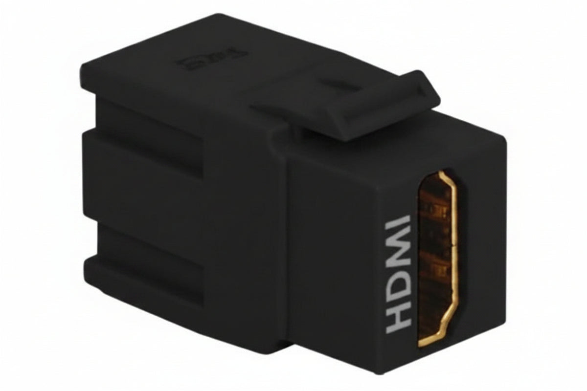 ICC IC107HDMBK HDMI Keystone Jack 4K at 60Hz, Female to Female HDMI Coupler, 180 Degree Insert for Wall Plate, HD Style, Single, Black