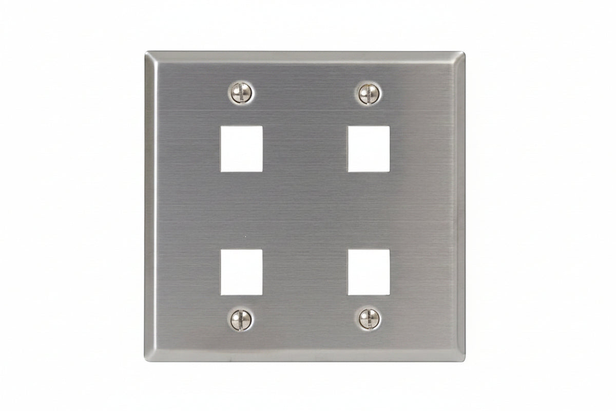ICC IC107DF4SS Classic Stainless-Steel Faceplate with Ports for EZ HD Style in Double Gang
