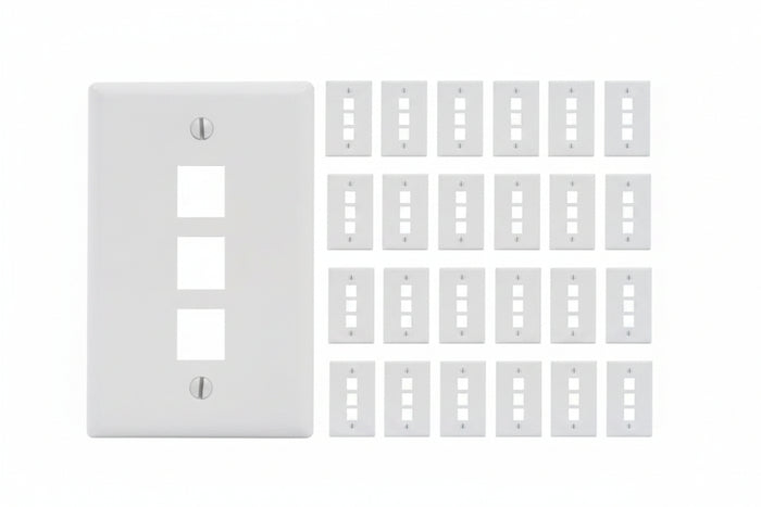 ICC IC107F3CWH 3-Port Keystone Wall Plate (25-Pack), UL Listed, Durable ABS Plastic, Single Gang Wall Plate for RJ45 Modular Jack and Inserts, White
