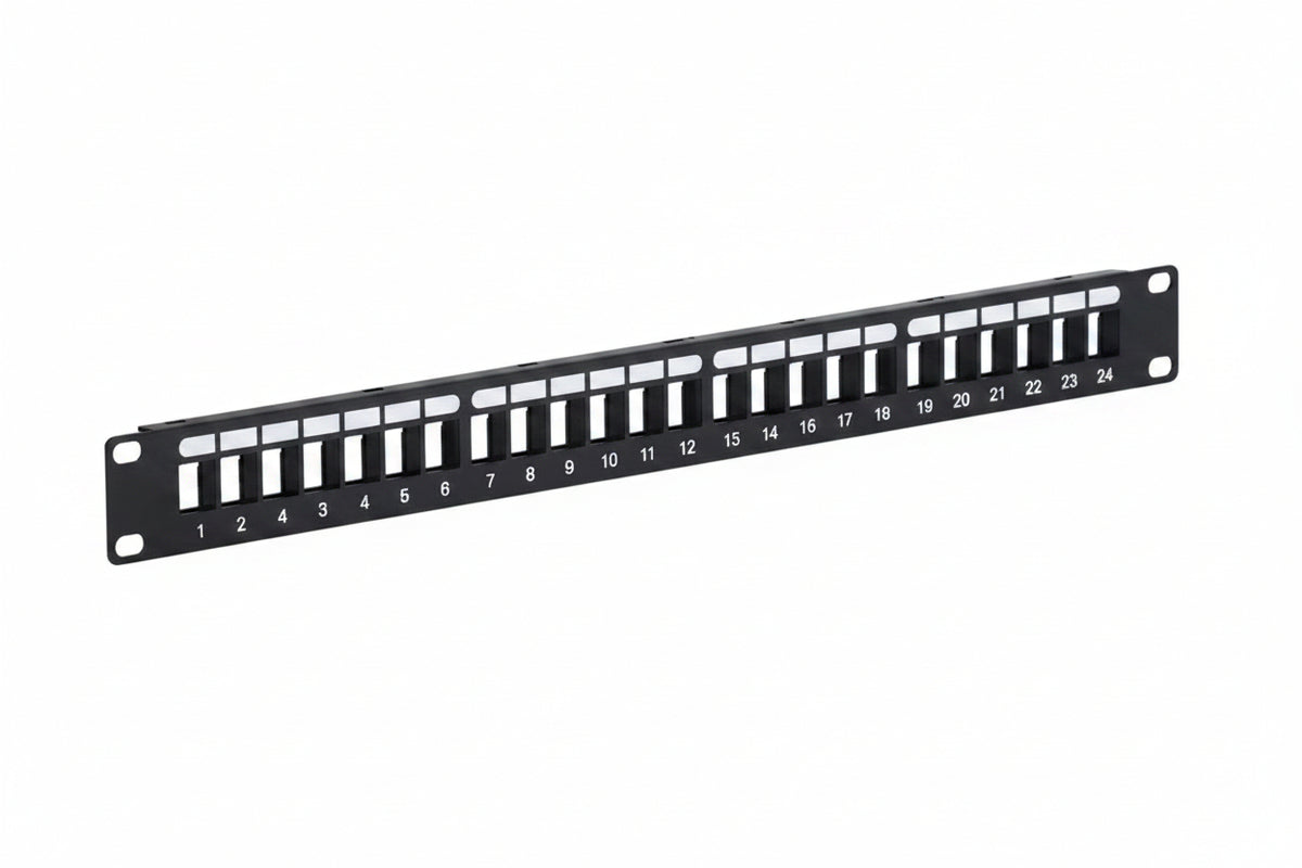 ICC IC107BP241 24-Port Blank Keystone 1U RMS Patch Panel with 19" Metal Rackmount Housing for Slim Profile Keystone Jacks