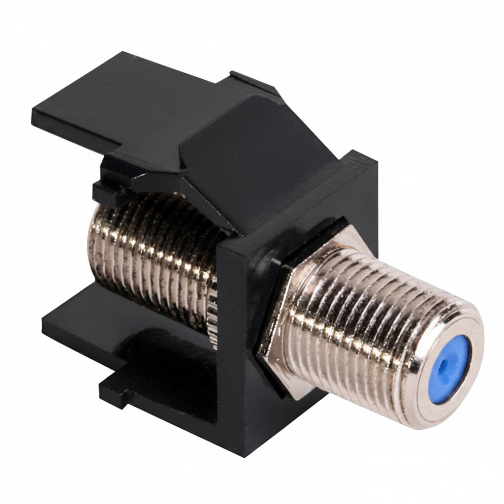 Leviton 41084-FEF Feedthrough QuickPort F-Connector, Nickel Plated, Black Housing