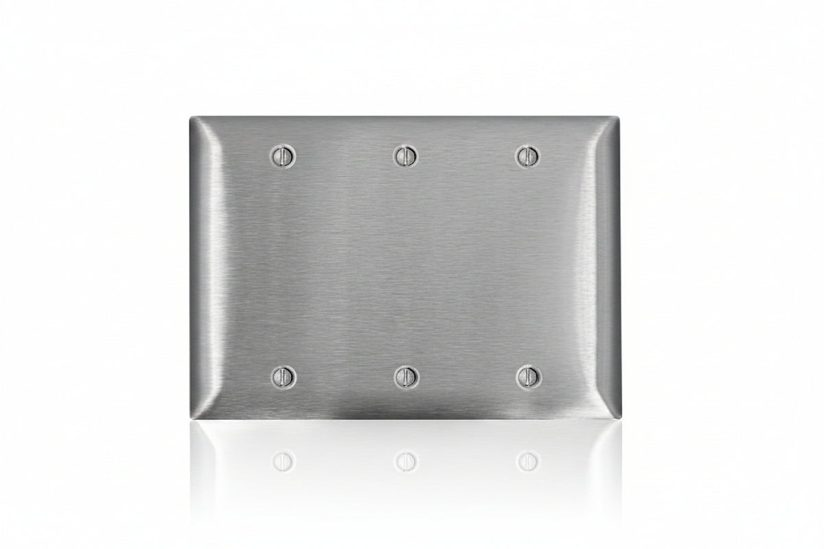 Leviton SL33 C-Series 3-Gang Blank Wallplate, Standard Size, Magnetic Stainless Steel