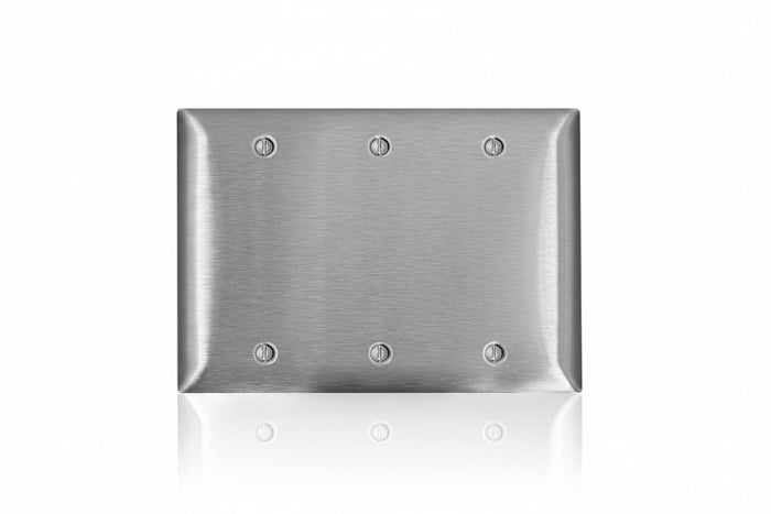 Leviton SL33 C-Series 3-Gang Blank Wallplate, Standard Size, Magnetic Stainless Steel