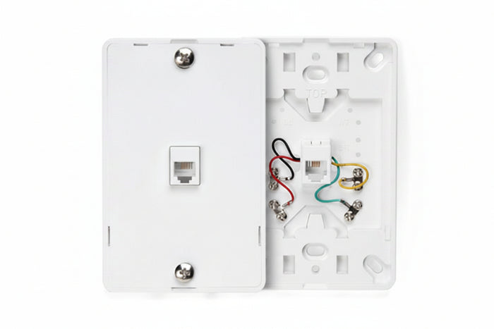 Leviton 40214-W Wall-Mount Telephone Jack, 6P4C, Screw Terminals, White