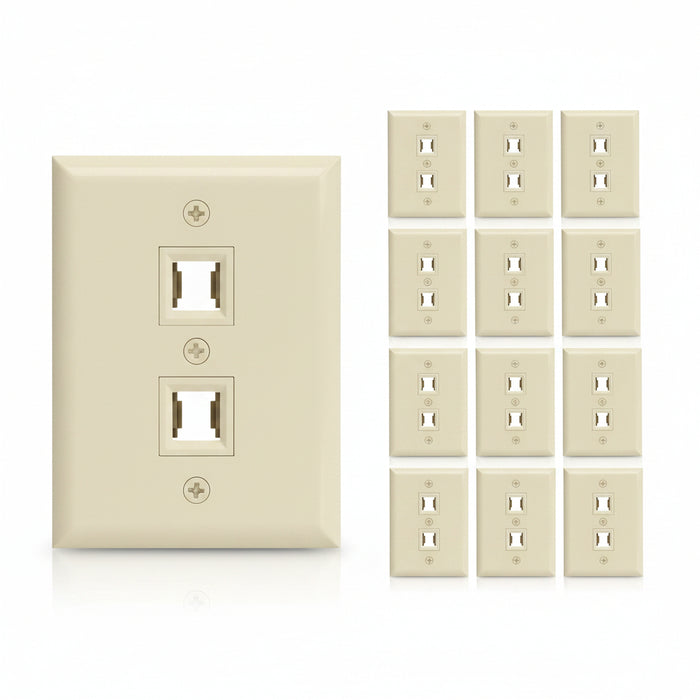ICC IC107F2TIV 2-Port Keystone Wall Plate, Durable ABS Plastic, Single Gang Wall Plate for RJ45 Modular Jack and Inserts, UL Listed, 10-Pack, Ivory