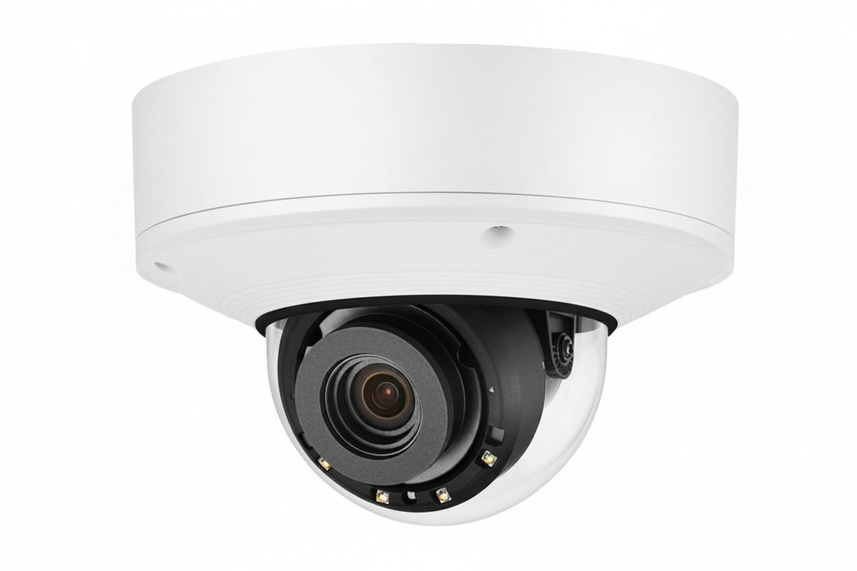 Hanwha XNV-9082R X-Series 8MP Outdoor IR Vandal Dome Camera, 2.8-8.4mm Varifocal Lens, White